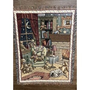 The‎ Bears Den Tapestry Throw Blanket Cozy Books Fireplace Dog Moonlight